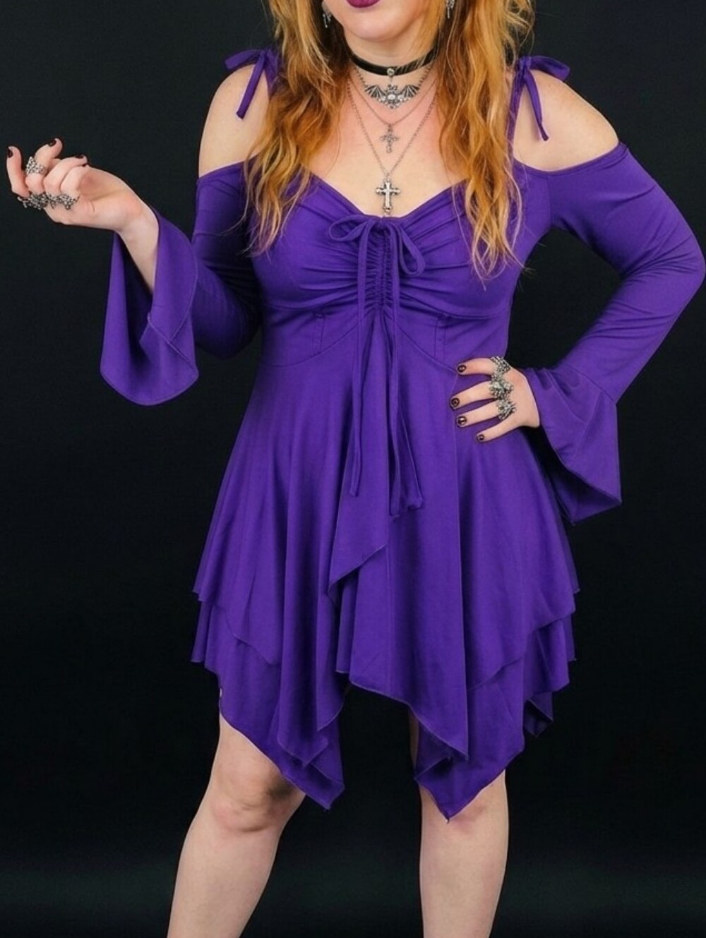 Purple Asymmetrical Ruched Dress Fairy Vibes, Renaissance, Halloween, Whimsygoth